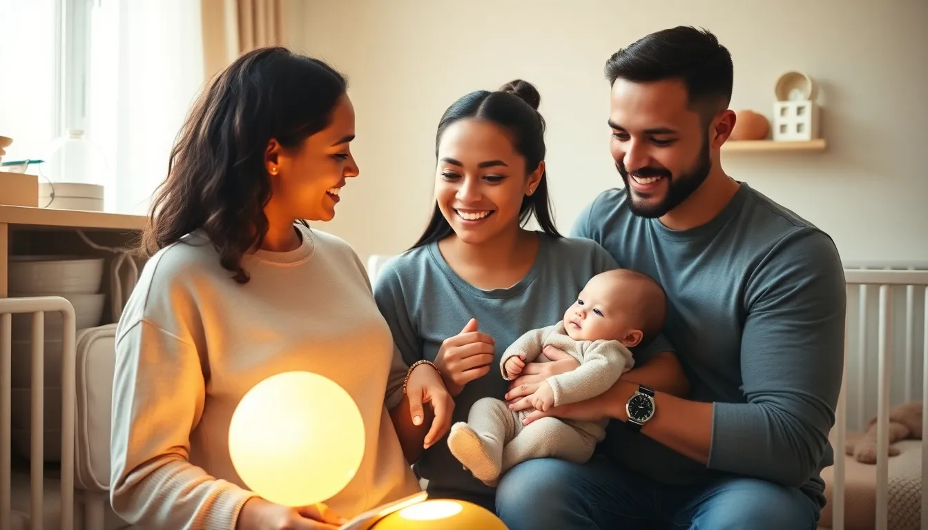 Parent and baby at home, savings and support