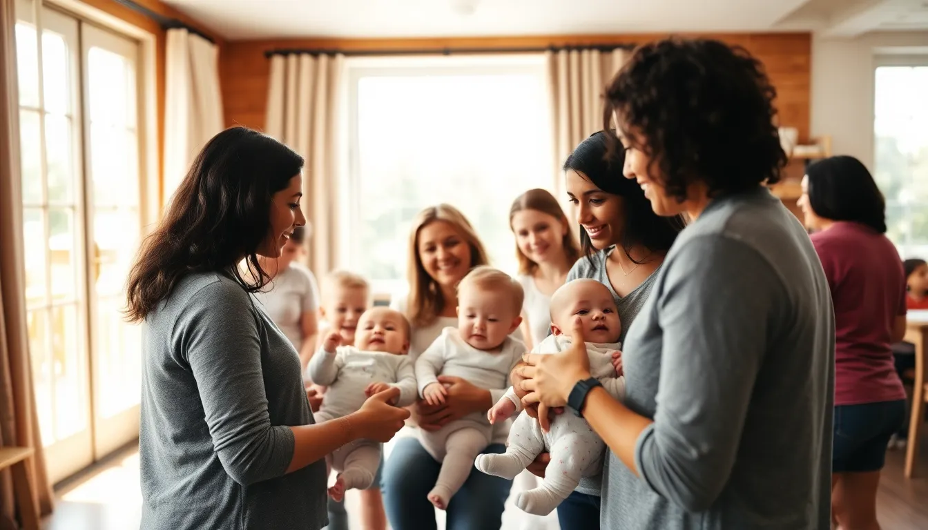 Diverse parents and babies in a friendly community space
